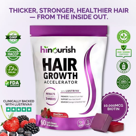 Hi Nourish™ Hair Growth Accelerator - 10,000mcg Biotin + Lustriva Complex